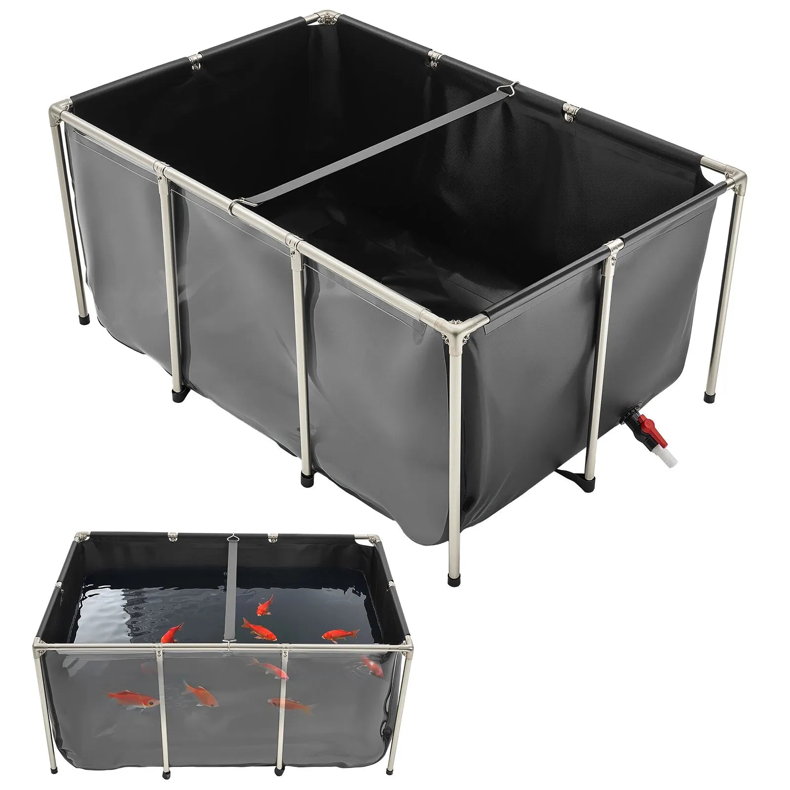 VEVOR Canvas Fish Pond Above Ground Koi Tank 270 Gal with Clear Viewing Panel