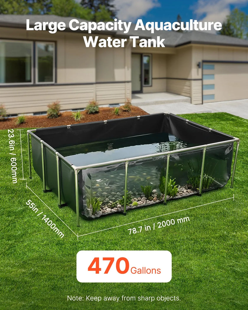 VEVOR Canvas Fish Pond Above Ground Koi Tank 470 Gal with Clear Viewing Panel