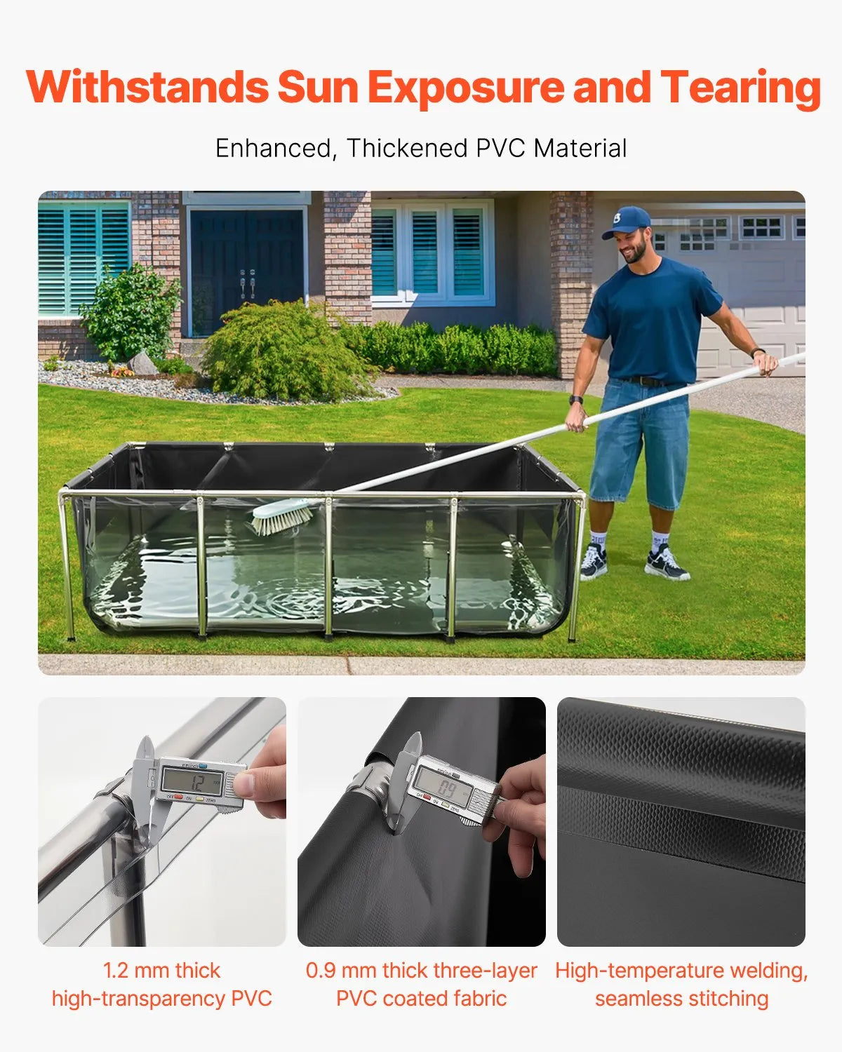VEVOR Canvas Fish Pond Above Ground Koi Tank 470 Gal with Clear Viewing Panel