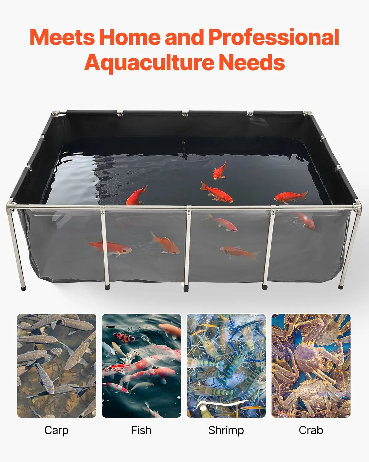 VEVOR Canvas Fish Pond Above Ground Koi Tank 470 Gal with Clear Viewing Panel