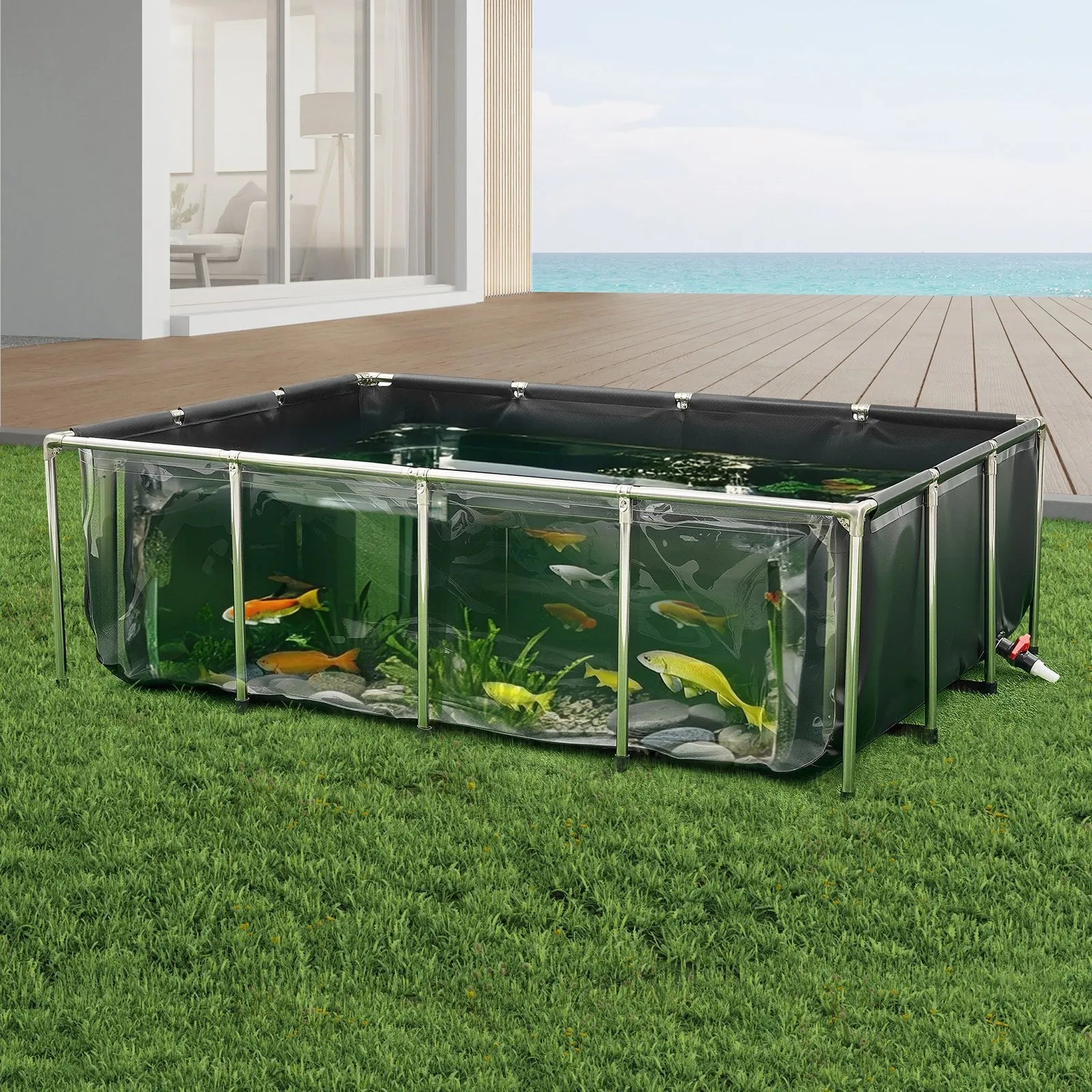 VEVOR Canvas Fish Pond Above Ground Koi Tank 470 Gal with Clear Viewing Panel