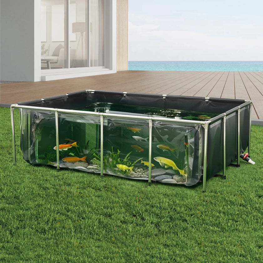 VEVOR Canvas Fish Pond Above Ground Koi Tank 470 Gal with Clear Viewing Panel
