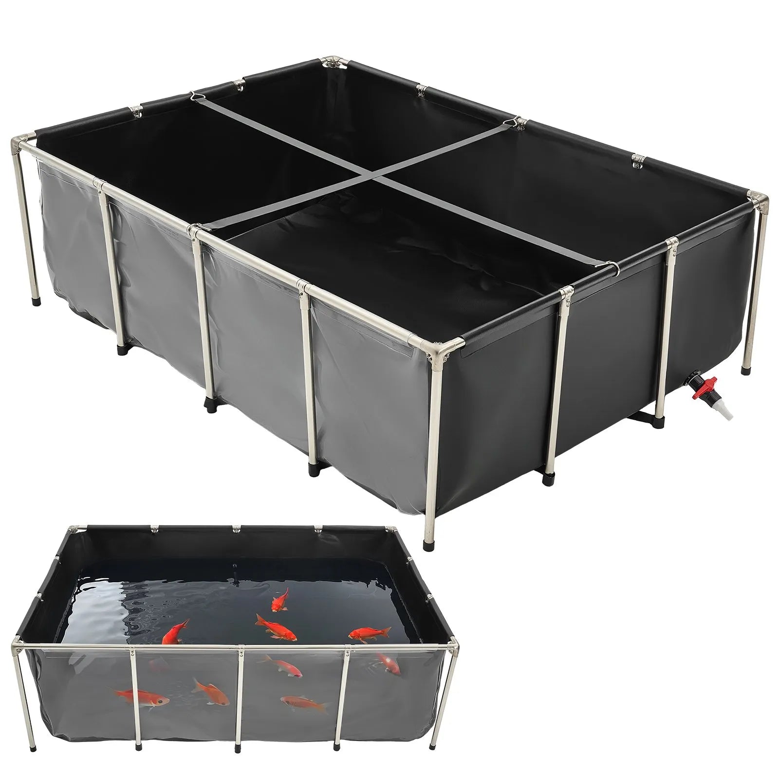VEVOR Canvas Fish Pond Above Ground Koi Tank 470 Gal with Clear Viewing Panel