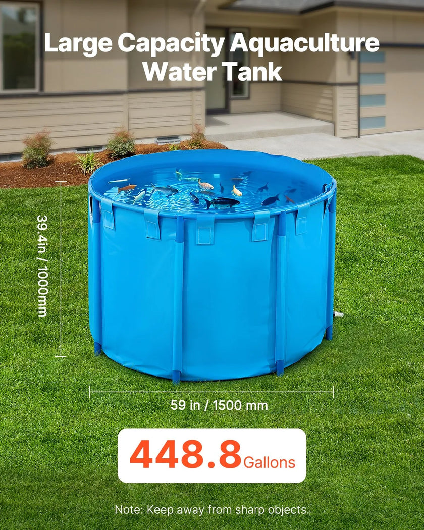 VEVOR Canvas Fish Pond Above Ground Fish Tank 448.8 Gal Round Koi Pond (Blue)