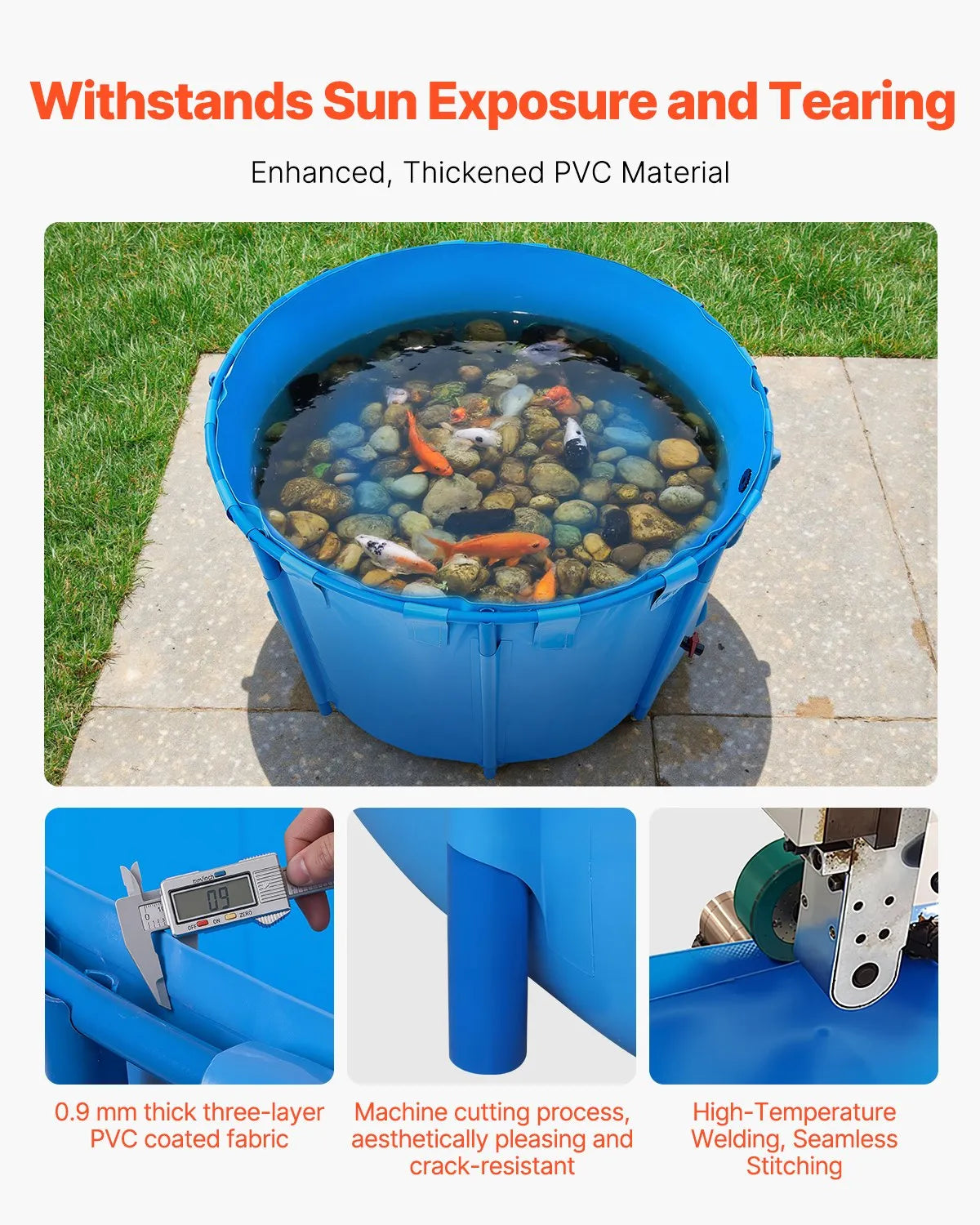 VEVOR Canvas Fish Pond Above Ground Fish Tank 448.8 Gal Round Koi Pond (Blue)
