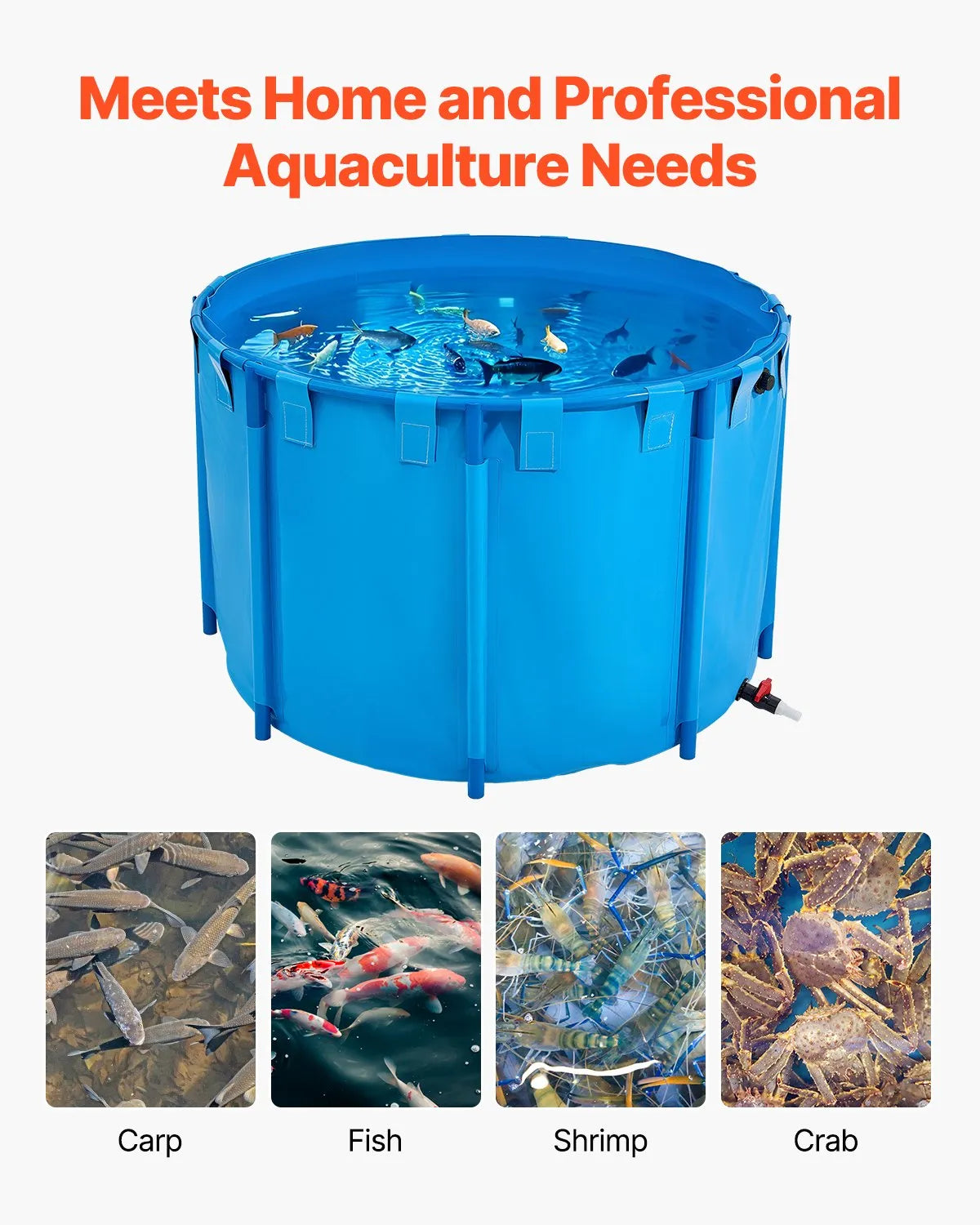 VEVOR Canvas Fish Pond Above Ground Fish Tank 448.8 Gal Round Koi Pond (Blue)