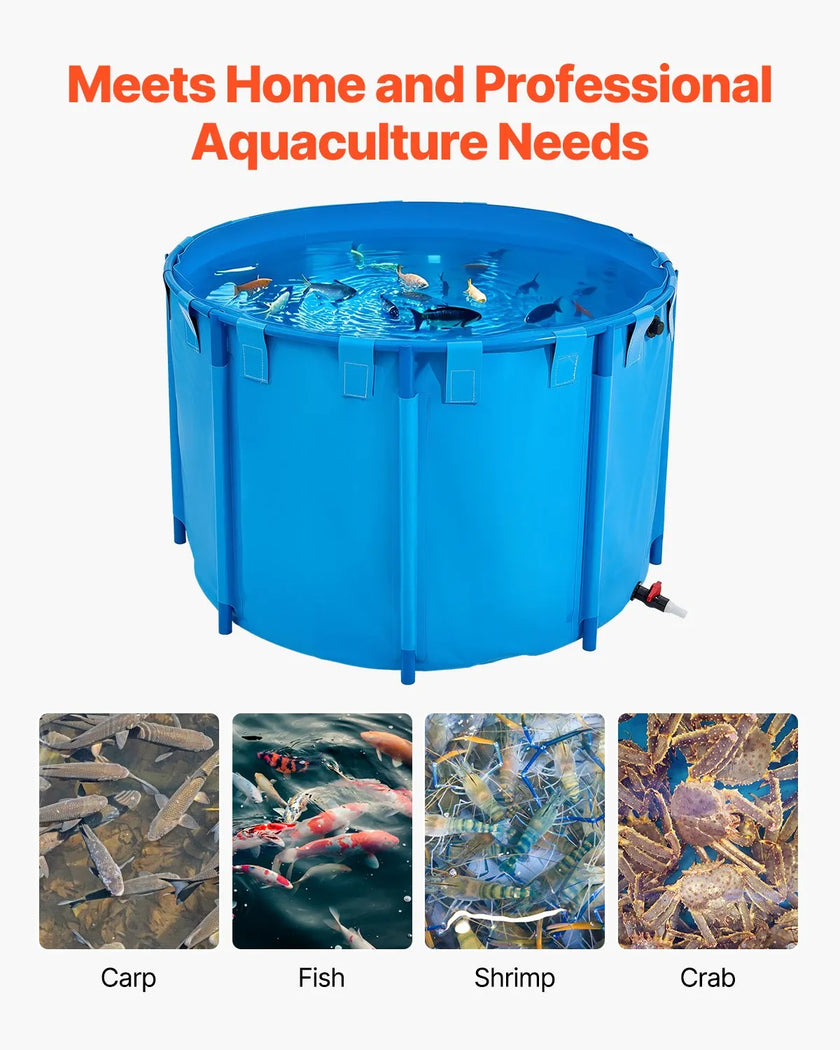 VEVOR Canvas Fish Pond Above Ground Fish Tank 448.8 Gal Round Koi Pond (Blue)