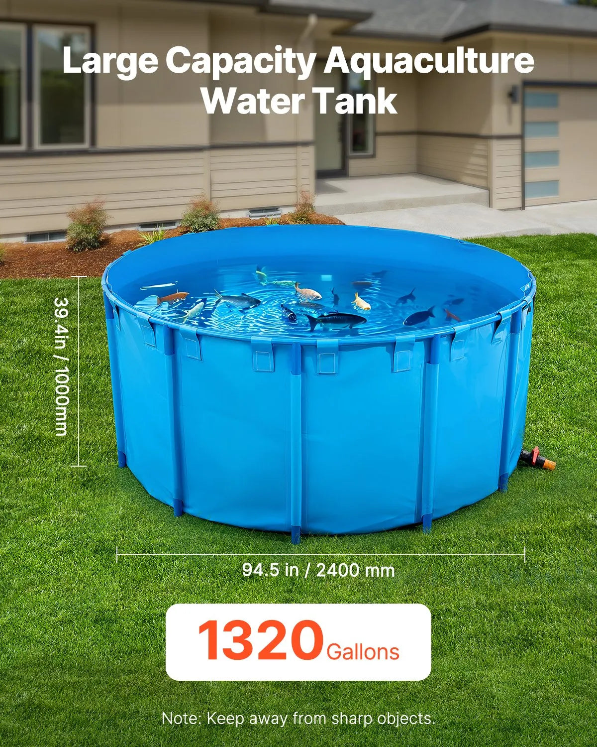 VEVOR Canvas Fish Pond Above Ground Fish Tank 1320 Gal Round Koi Pond (Blue)