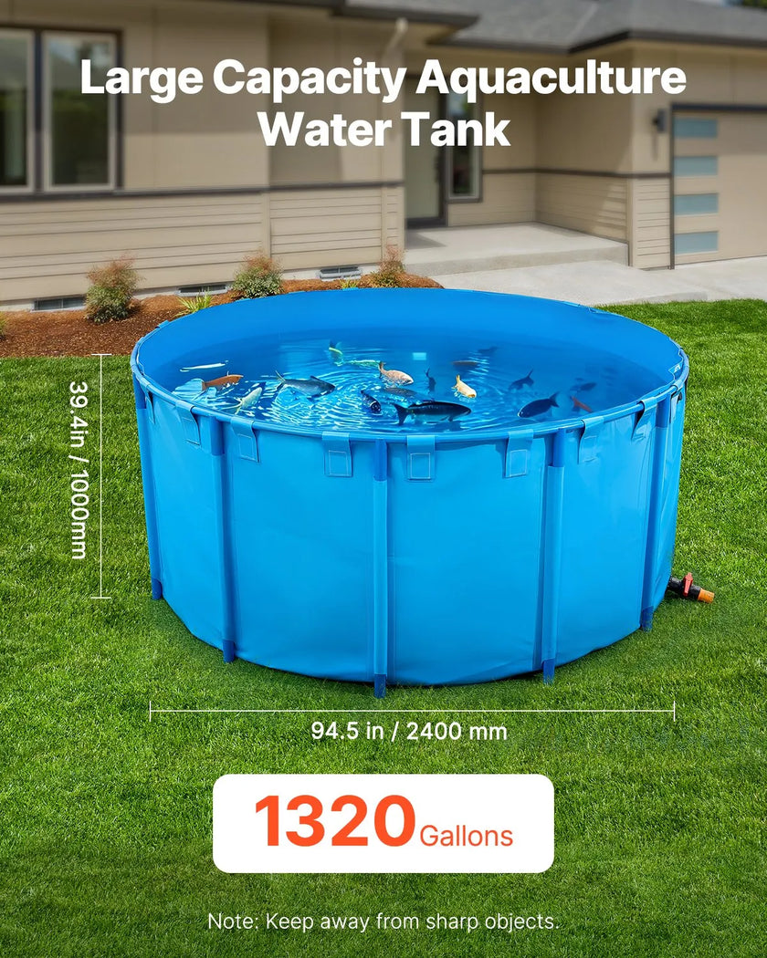 VEVOR Canvas Fish Pond Above Ground Fish Tank 1320 Gal Round Koi Pond (Blue)