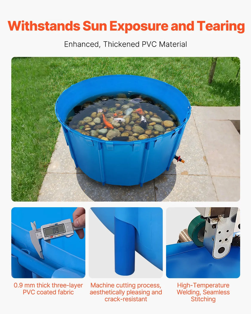 VEVOR Canvas Fish Pond Above Ground Fish Tank 1320 Gal Round Koi Pond (Blue)