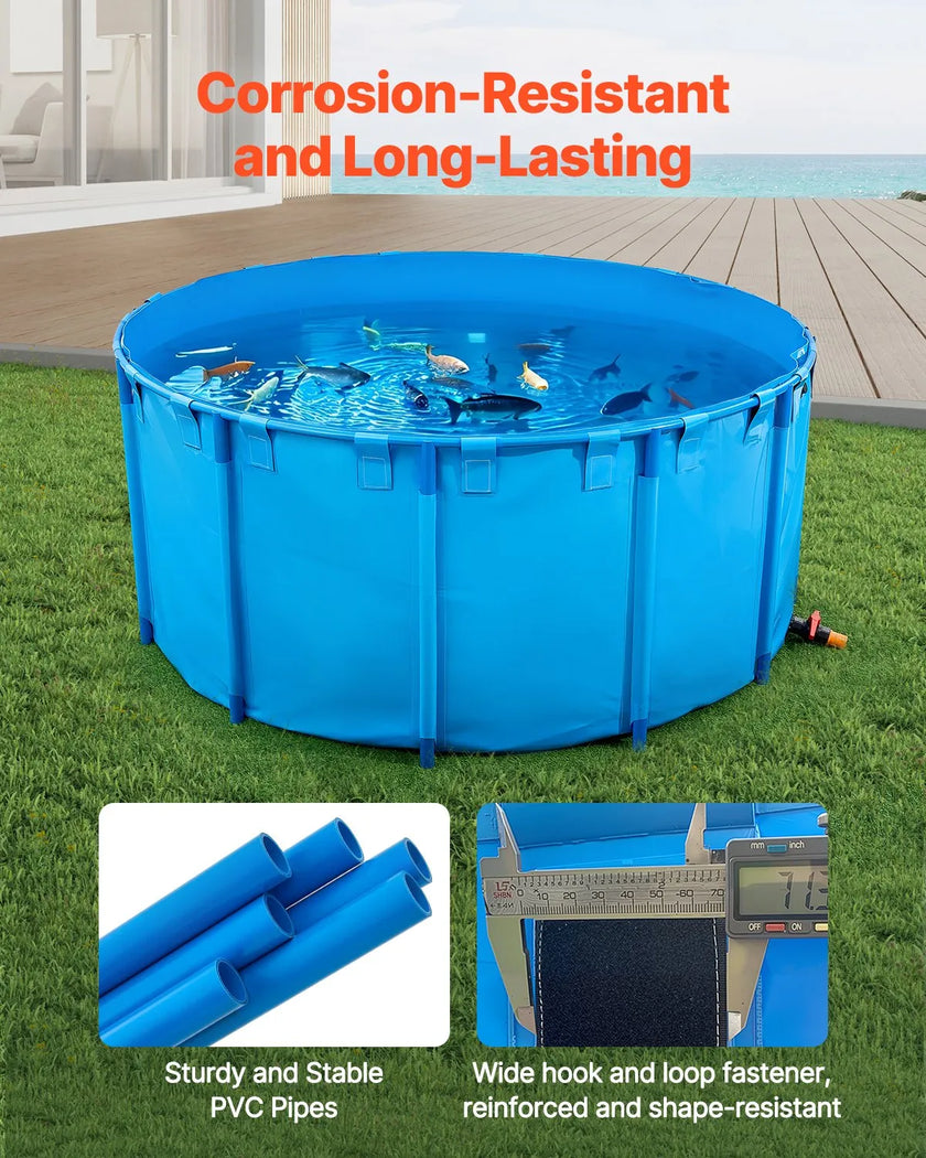 VEVOR Canvas Fish Pond Above Ground Fish Tank 1320 Gal Round Koi Pond (Blue)