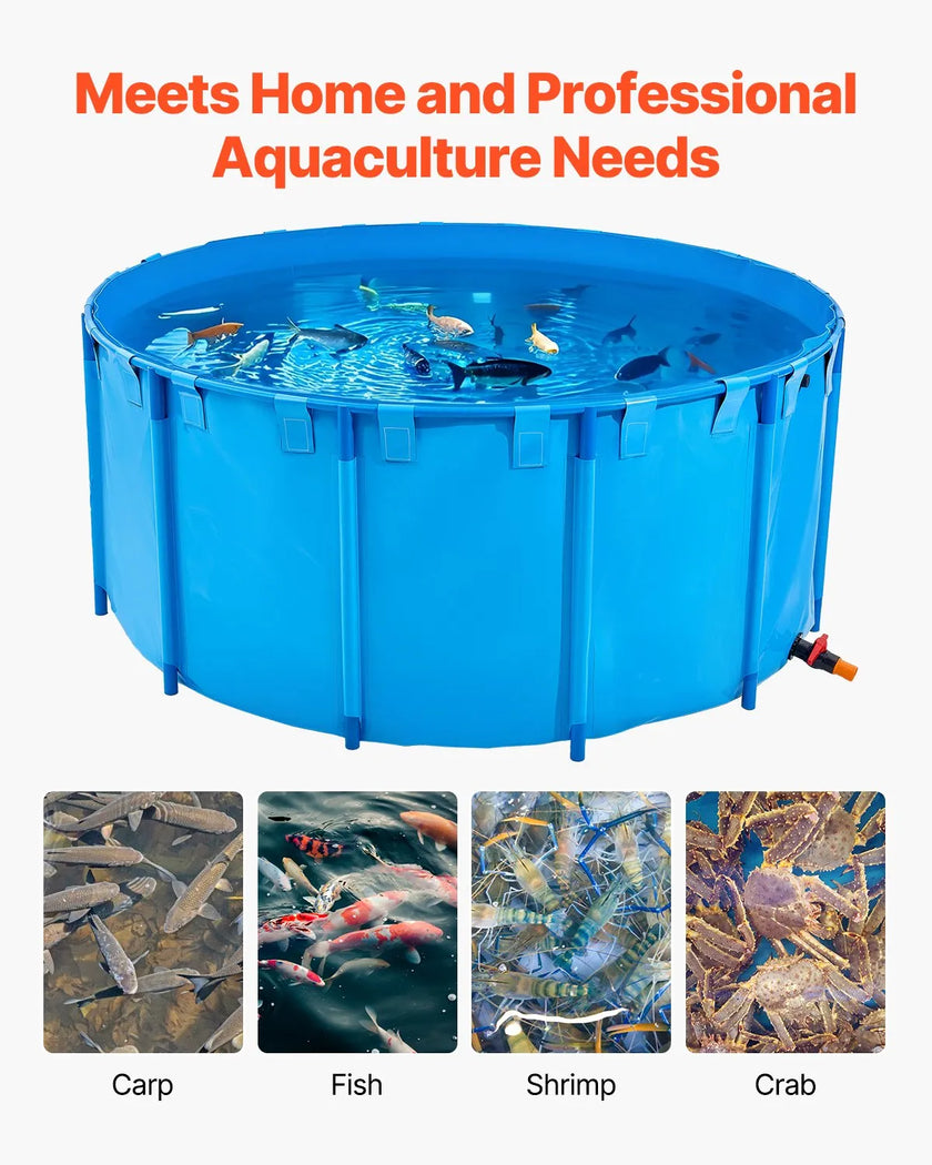 VEVOR Canvas Fish Pond Above Ground Fish Tank 1320 Gal Round Koi Pond (Blue)