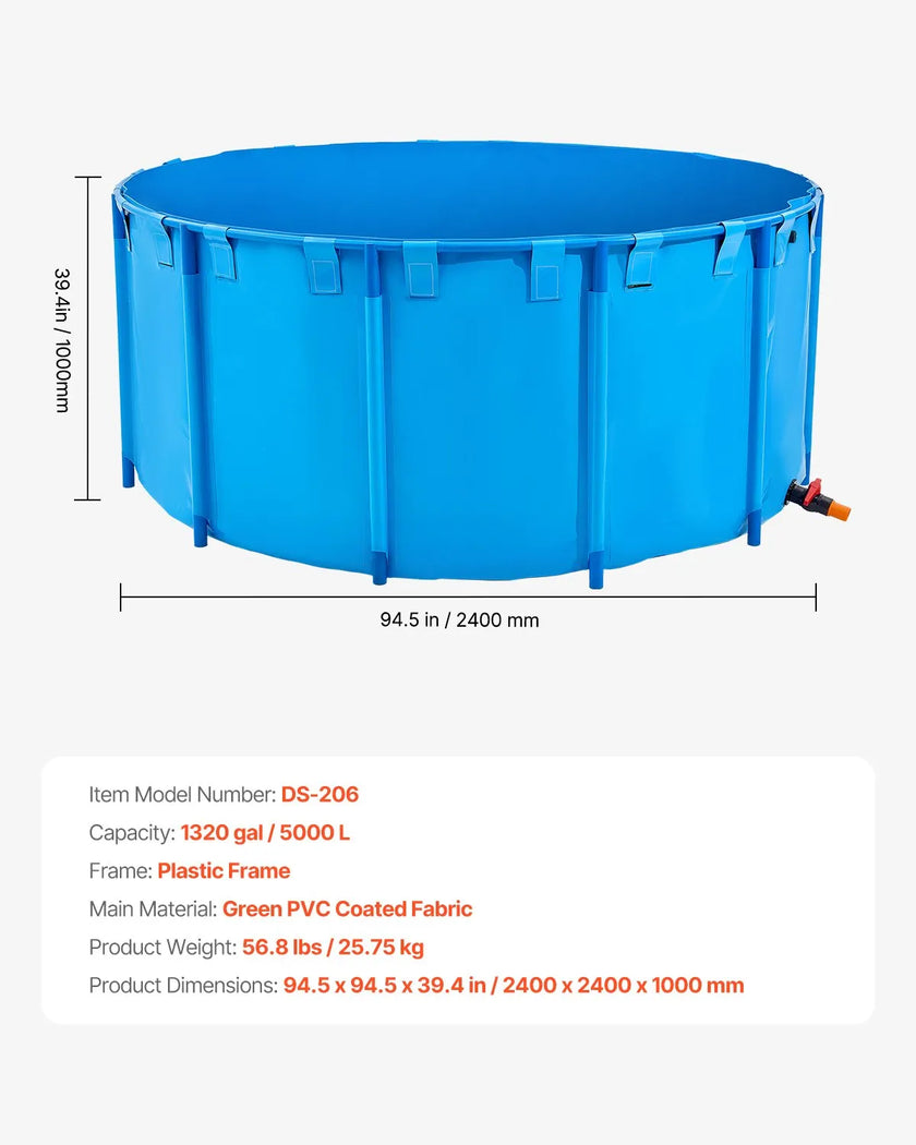 VEVOR Canvas Fish Pond Above Ground Fish Tank 1320 Gal Round Koi Pond (Blue)