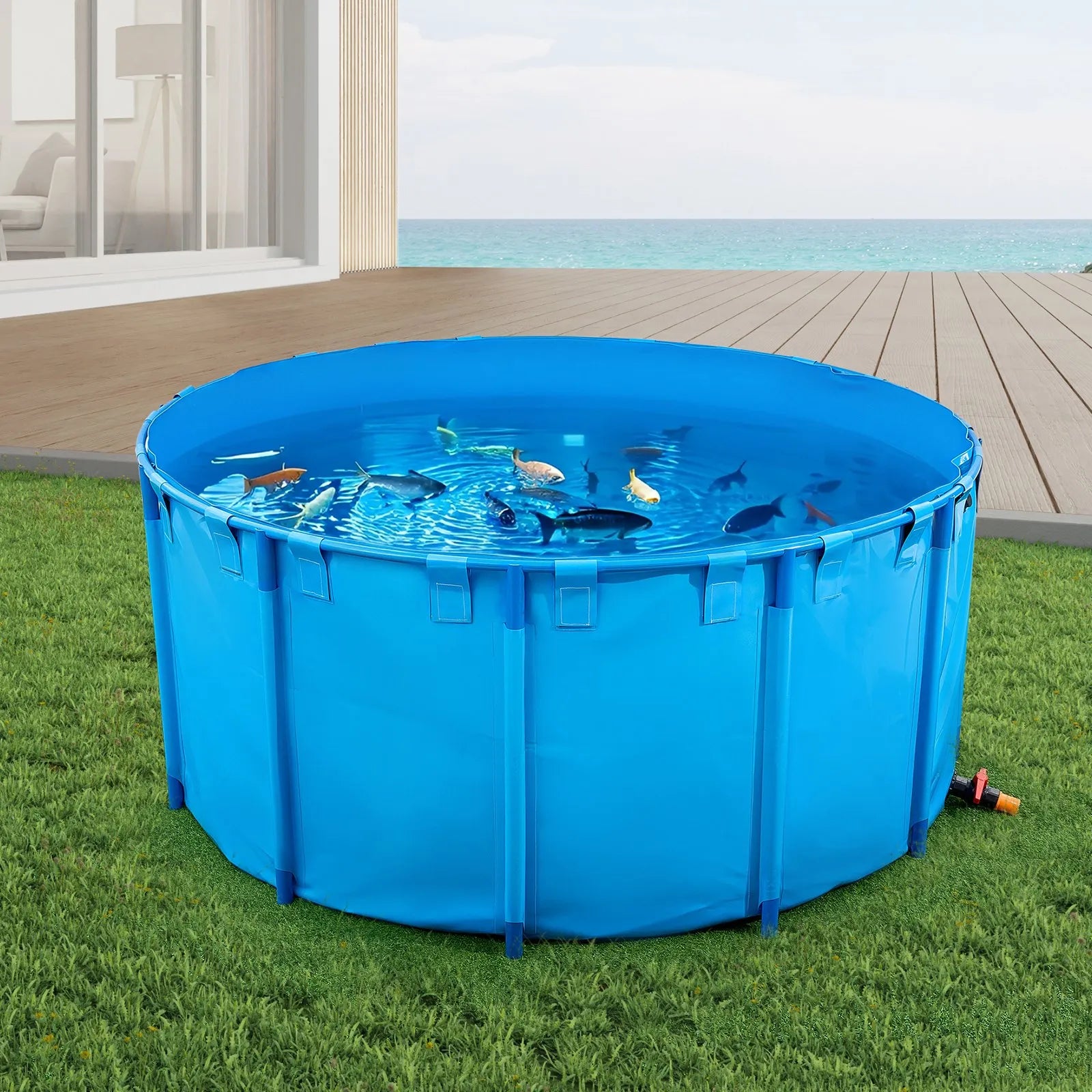 VEVOR Canvas Fish Pond Above Ground Fish Tank 1320 Gal Round Koi Pond (Blue)
