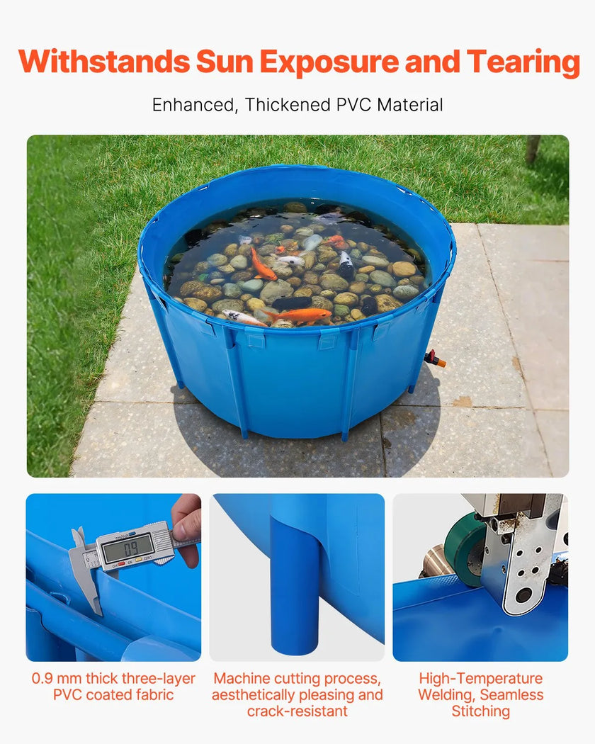 VEVOR Canvas Fish Pond Above Ground Fish Tank 818 Gal Round Koi Pond (Blue)