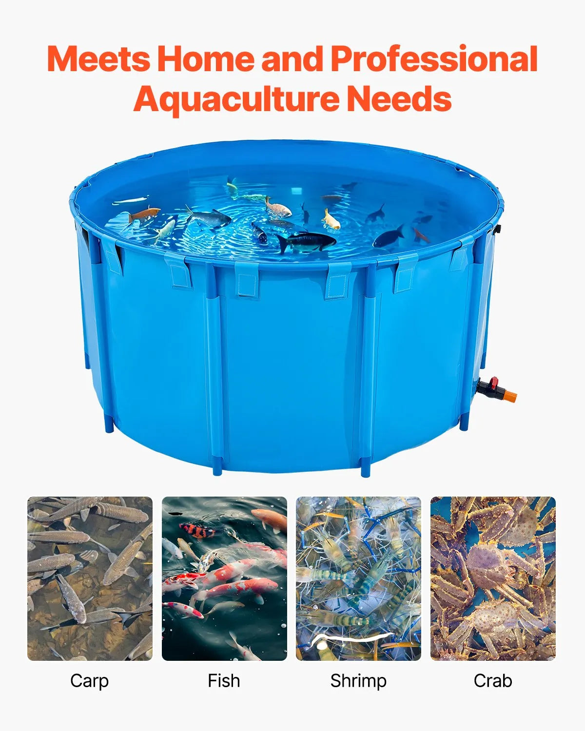 VEVOR Canvas Fish Pond Above Ground Fish Tank 818 Gal Round Koi Pond (Blue)