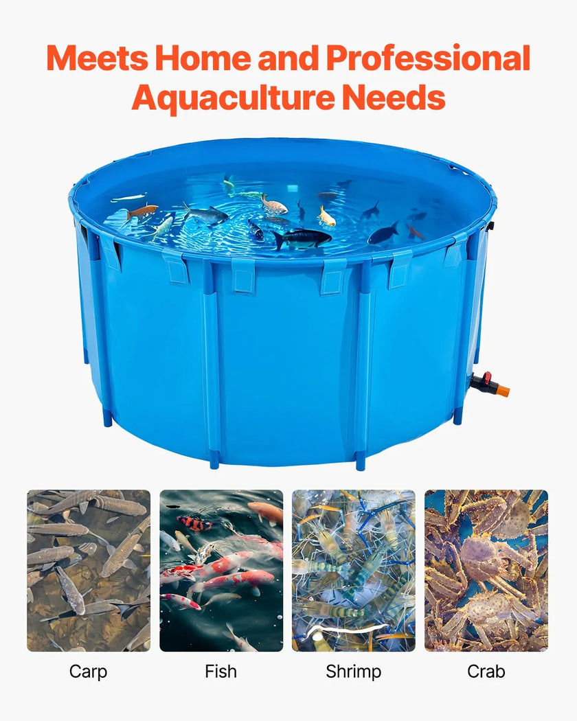 VEVOR Canvas Fish Pond Above Ground Fish Tank 818 Gal Round Koi Pond (Blue)