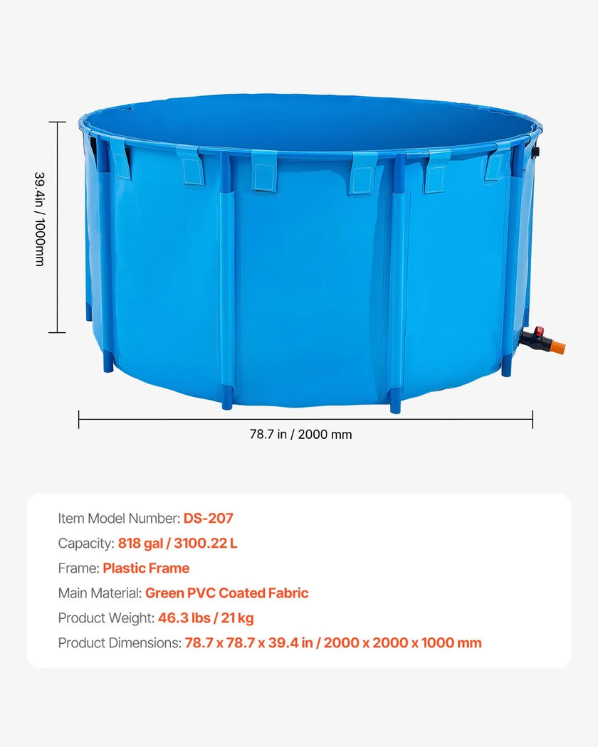 VEVOR Canvas Fish Pond Above Ground Fish Tank 818 Gal Round Koi Pond (Blue)
