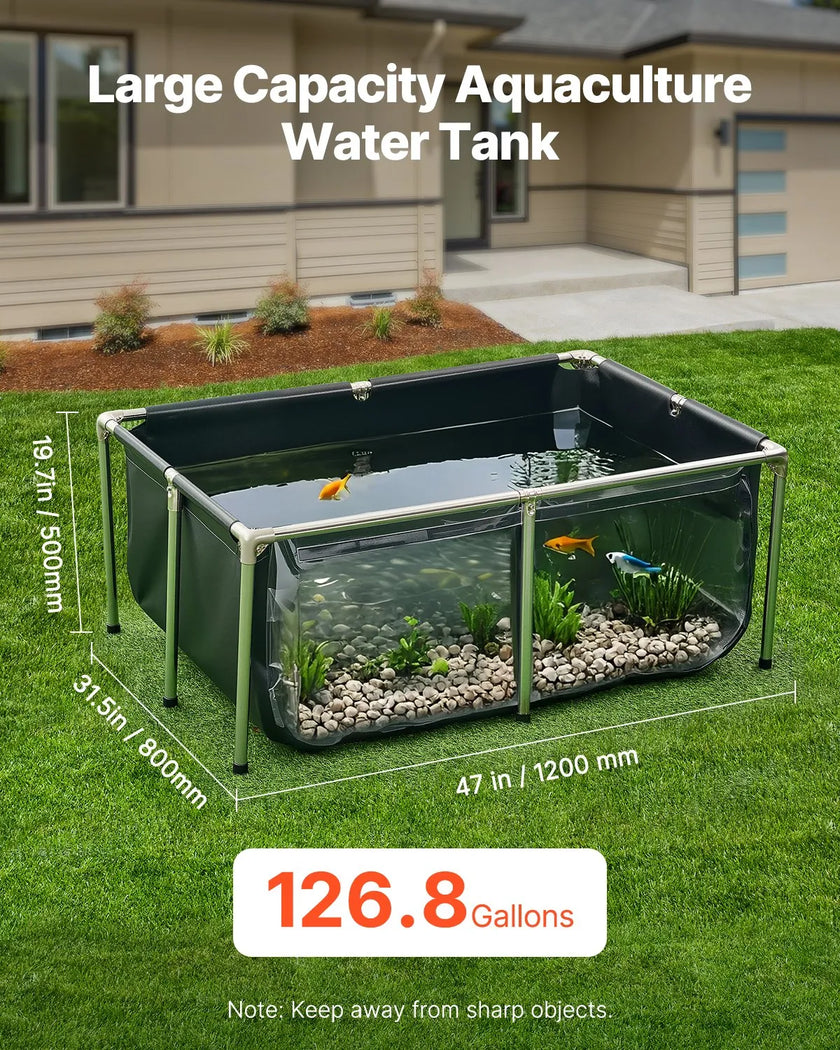 VEVOR Canvas Fish Pond Above Ground Koi Tank 126.8 Gal with Clear Viewing Panel