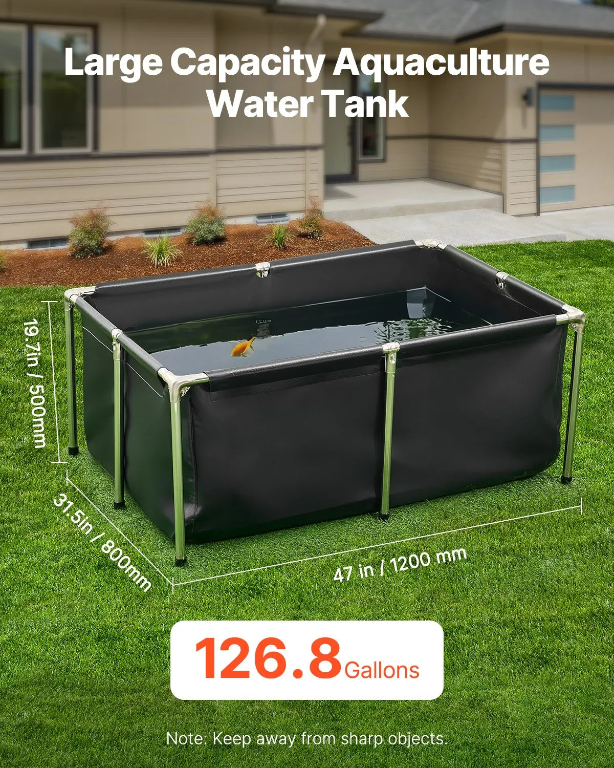 VEVOR Canvas Fish Pond Above Ground Koi Tank 126.8 Gal Rectangular Pond (Black)