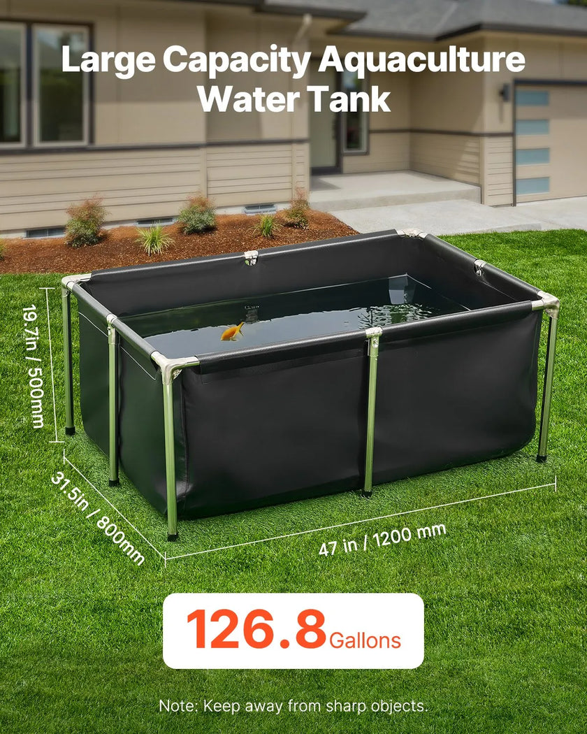 VEVOR Canvas Fish Pond Above Ground Koi Tank 126.8 Gal Rectangular Pond (Black)