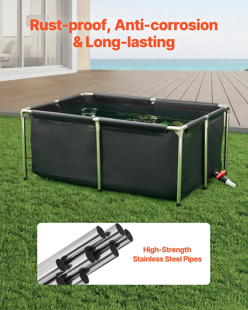 VEVOR Canvas Fish Pond Above Ground Koi Tank 126.8 Gal Rectangular Pond (Black)