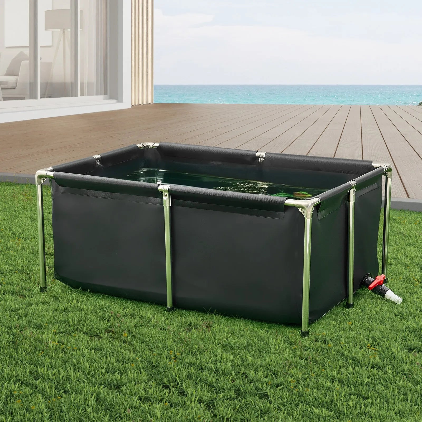 VEVOR Canvas Fish Pond Above Ground Koi Tank 126.8 Gal Rectangular Pond (Black)
