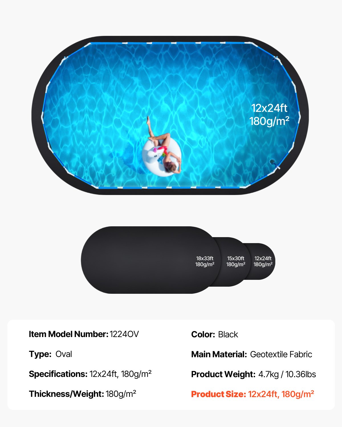 VEVOR 12x24 ft Oval Pool Liner Pad for Above Ground Pools Heavy Duty Pool Mat