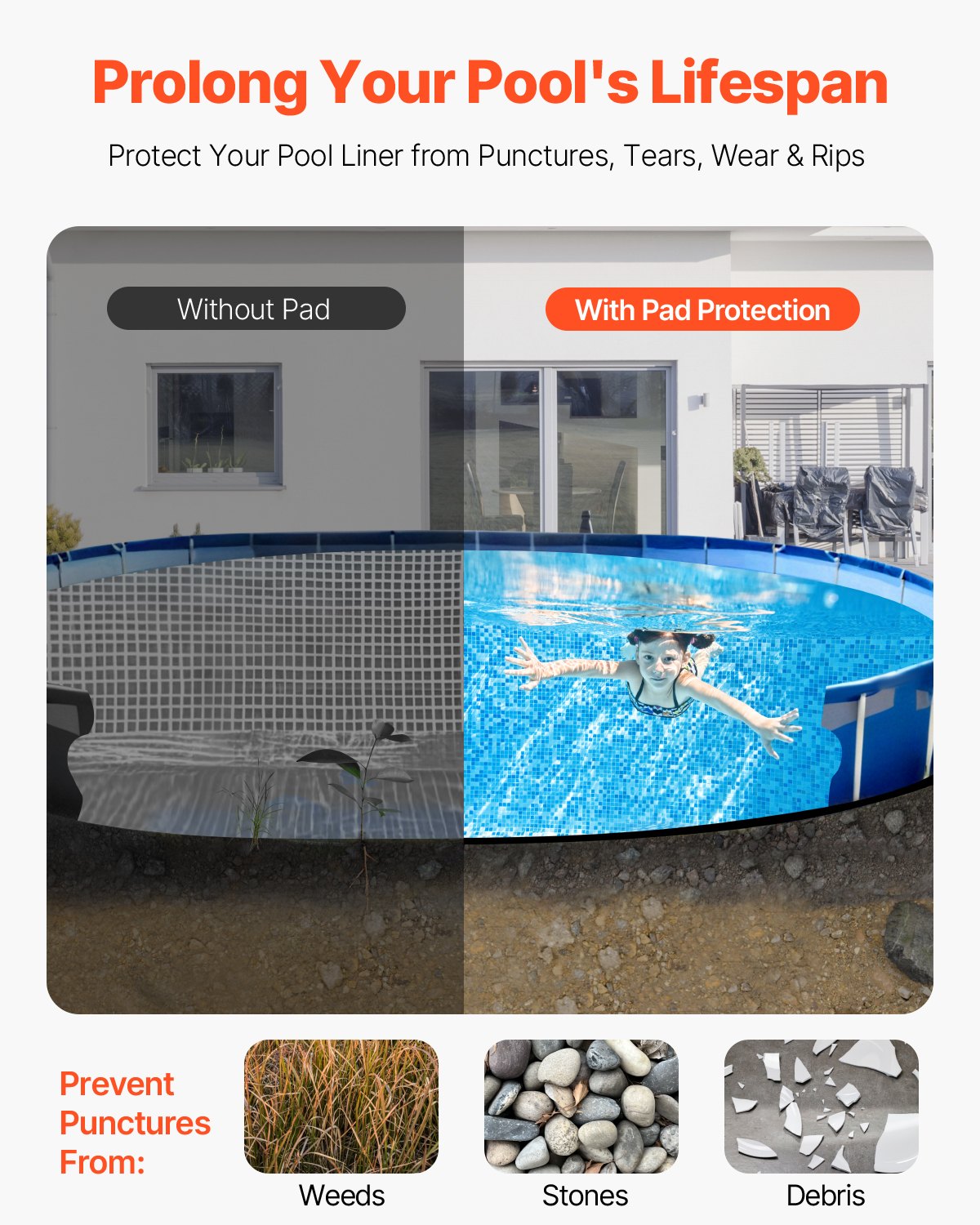 VEVOR 18x33 ft Oval Pool Liner Pad for Above Ground Pools Heavy Duty Pool Mat