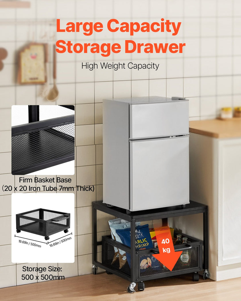 VEVOR Mini Fridge Stand 198lbs with Storage Storage Cart & Swivel Wheels Black
