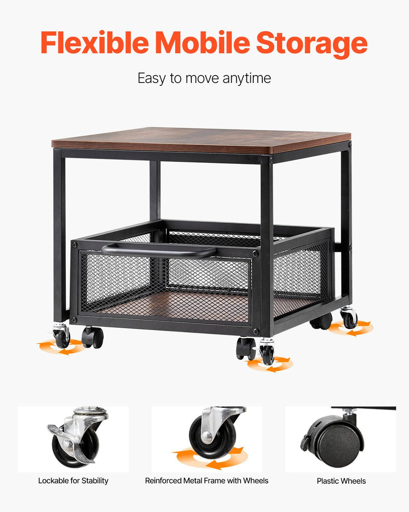 VEVOR Mini Fridge Stand 198lbs with Storage Cart & Swivel Wheels Dark Brown