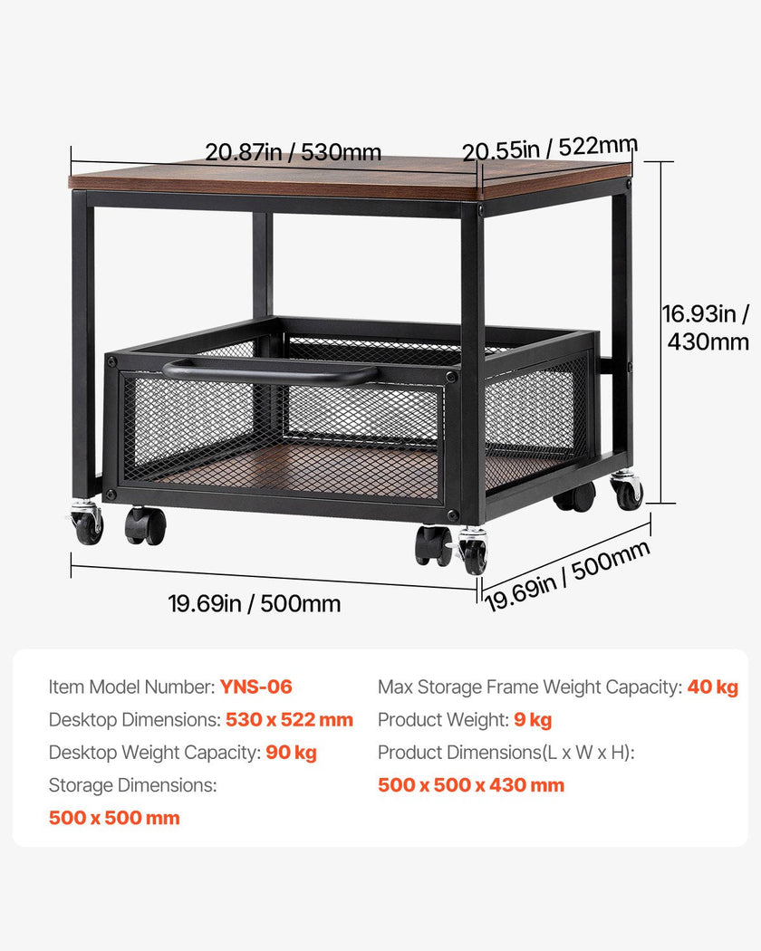 VEVOR Mini Fridge Stand 198lbs with Storage Cart & Swivel Wheels Dark Brown