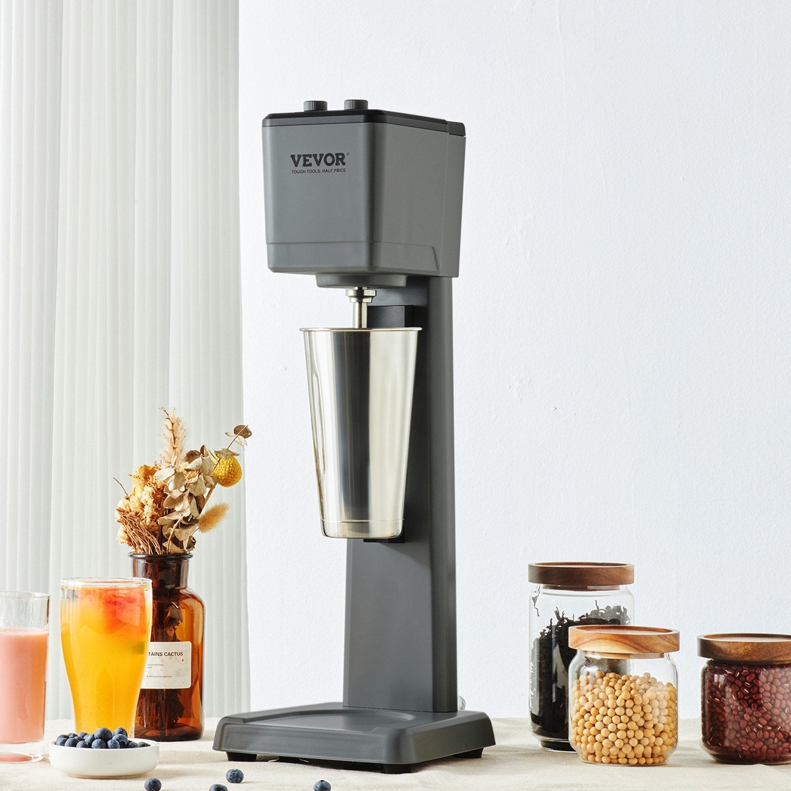 VEVOR Milkshake Maker, 375W Electric Milkshake Machine, Single Head Drink Mixer Blender Machine, 3-Speed Milkshake Mixer with 820 ml Stainless Steel Cup, Milkshake Blender for Commercial and Home