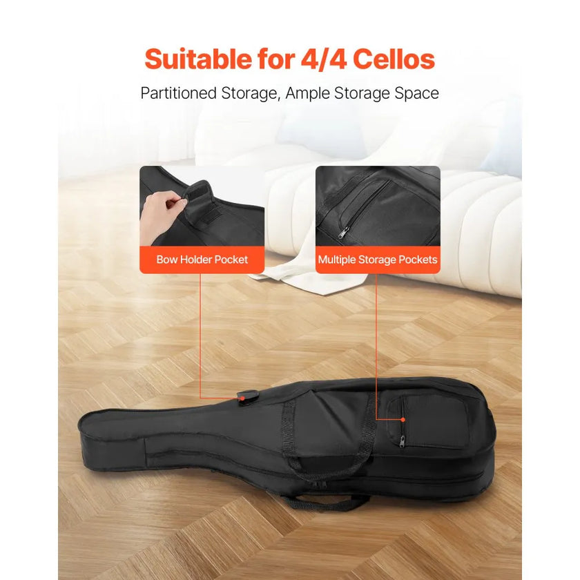 VEVOR Portable Composite Carbon Fiber 4/4 Full Size Cello Case Carrying Bag