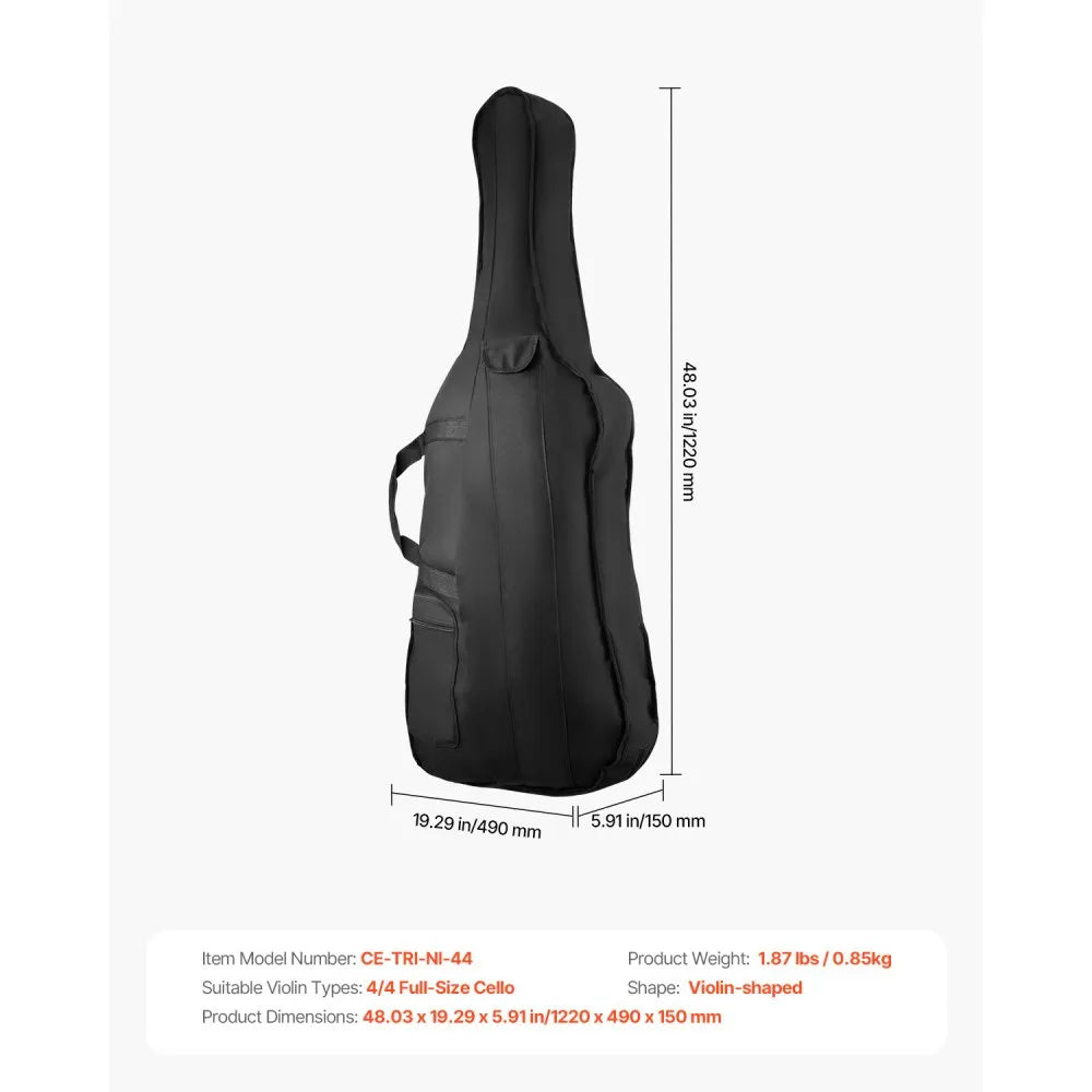 VEVOR Portable Composite Carbon Fiber 4/4 Full Size Cello Case Carrying Bag