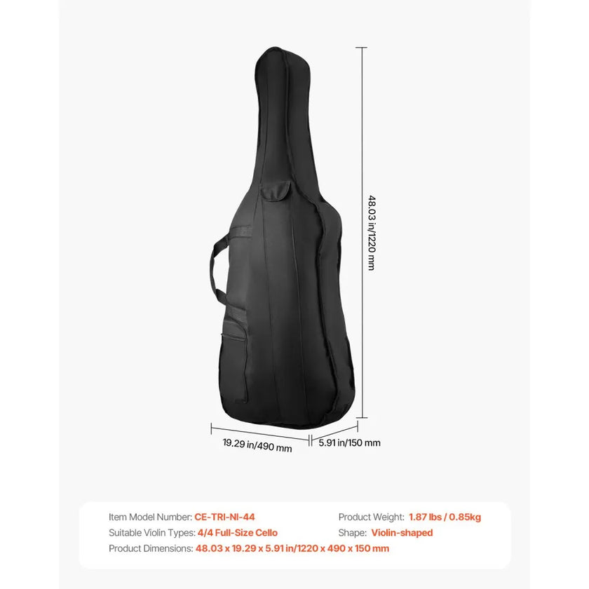 VEVOR Portable Composite Carbon Fiber 4/4 Full Size Cello Case Carrying Bag