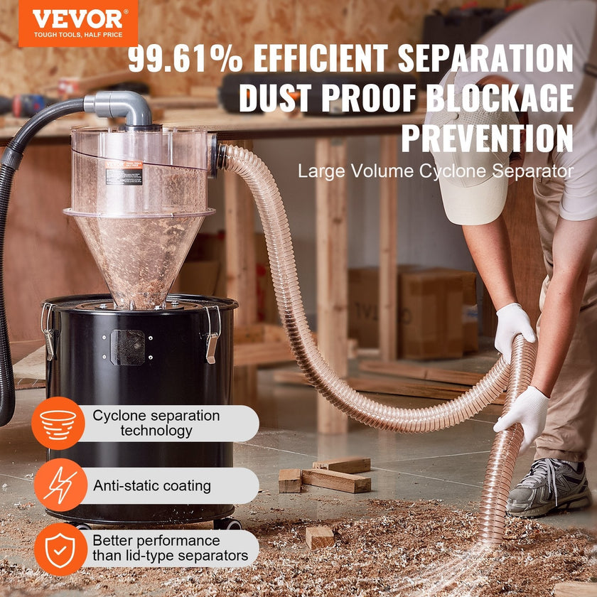 VEVOR Cyclone Dust Separator w/ Tank Vacuum Cleaner Separator 4