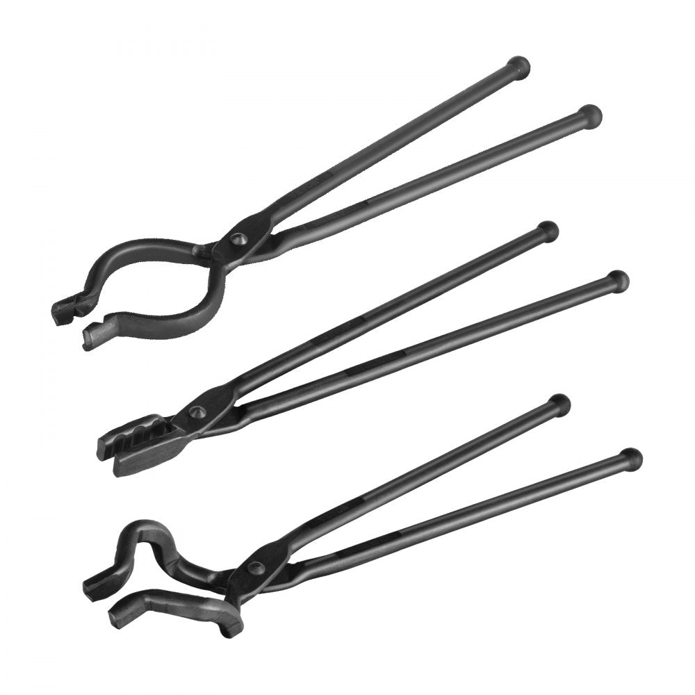 VEVOR Blacksmith Tongs, 18” 3 PCS, V-Bit Bolt Tongs, Wolf Jaw Tongs and Z V-Bit Tongs, Carbon Steel Forge Tongs with A3 Steel Rivets, for Beginner and Seasoned Blacksmiths, Bladesmiths and Craftsmen