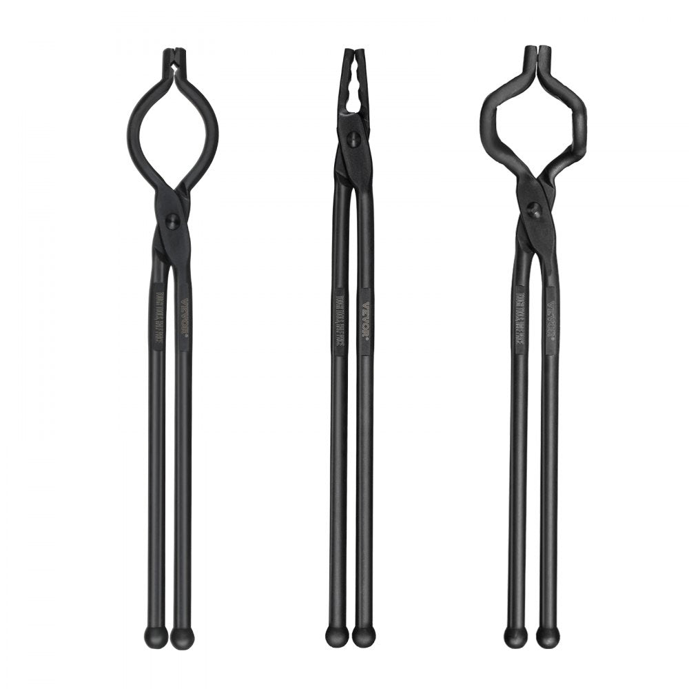 VEVOR Blacksmith Tongs, 18” 3 PCS, V-Bit Bolt Tongs, Wolf Jaw Tongs and Z V-Bit Tongs, Carbon Steel Forge Tongs with A3 Steel Rivets, for Beginner and Seasoned Blacksmiths, Bladesmiths and Craftsmen