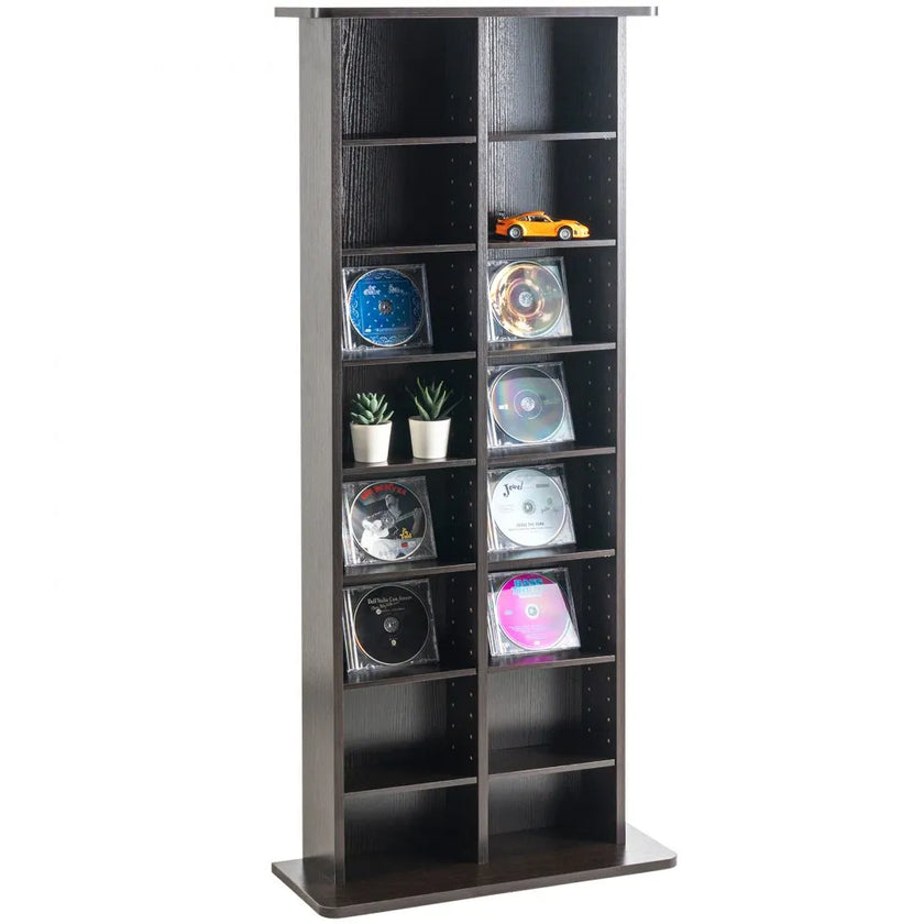 VEVOR Media Storage Cabinet 8 Layers Adjustable DVD Shelves 464 CDs Espresso