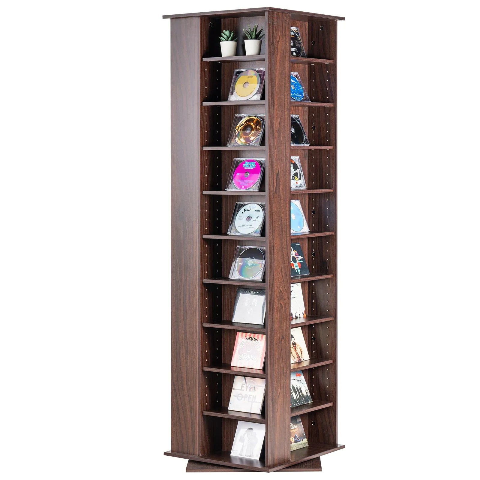 VEVOR Spinning Media Tower 4-Sided Revolving Media Tower 1040 CDs Espresso