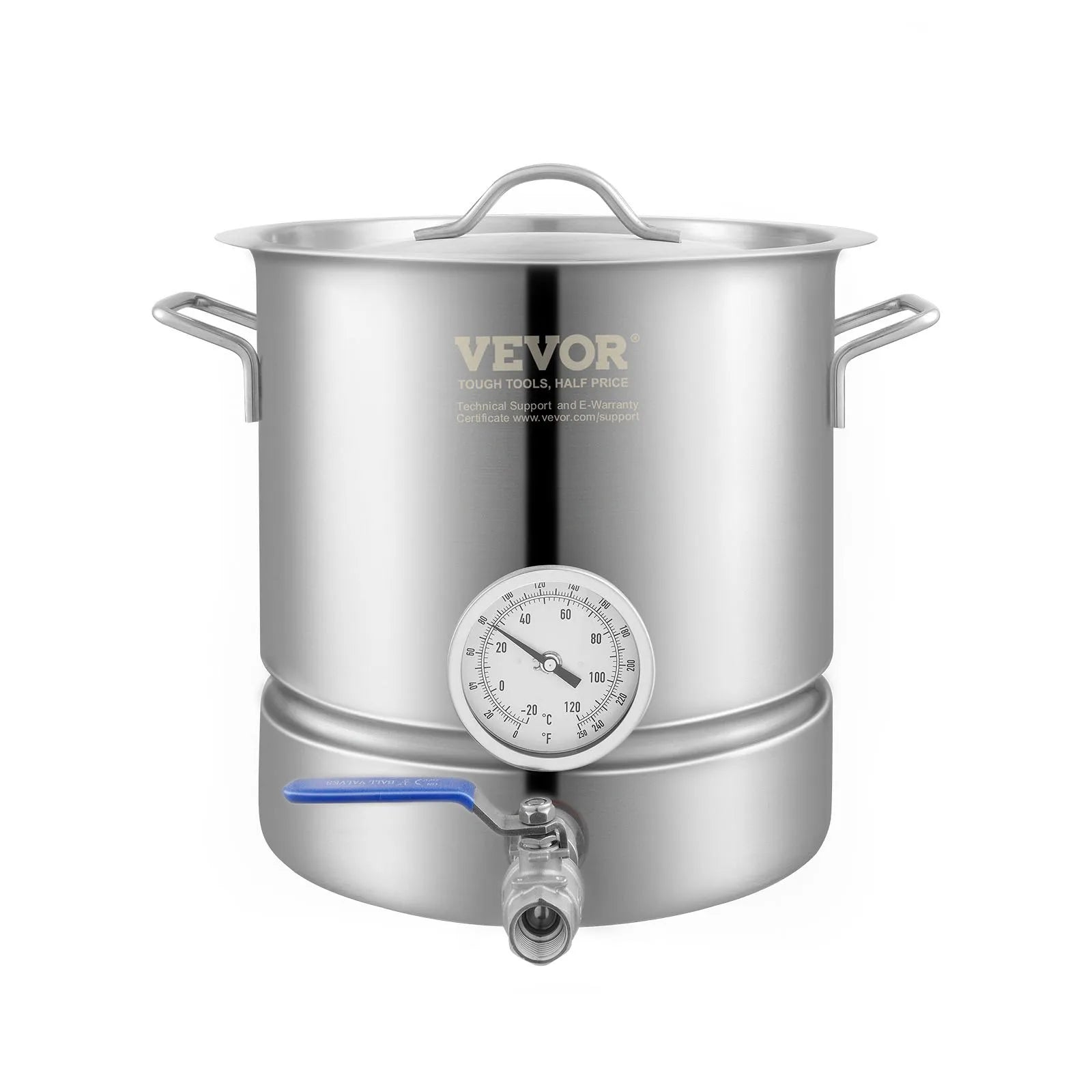 VEVOR Stainless Steel Kettle, 5 GALLON Brewing Pot, Tri Ply Bottom for Beer, Brew Kettle Pot, Home Brewing Supplies Includes Lid, Handle, Thermometer, Ball Valve Spigot, Filter, Filter Tray