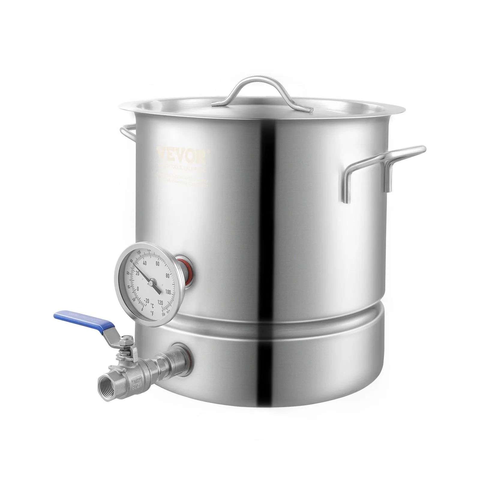 VEVOR Stainless Steel Kettle, 5 GALLON Brewing Pot, Tri Ply Bottom for Beer, Brew Kettle Pot, Home Brewing Supplies Includes Lid, Handle, Thermometer, Ball Valve Spigot, Filter, Filter Tray
