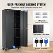 VEVOR Metal Storage Cabinet with Wheels, 75 in Locking Cabinet with 4 Adjustable Shelves & 2 Magnetic Doors, 200 lbs Capacity per Shelf, Metal Cabinet with 3 Keys for Office, Garage, Home, Black