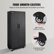 VEVOR Metal Storage Cabinet with Wheels, 75 in Locking Cabinet with 4 Adjustable Shelves & 2 Magnetic Doors, 200 lbs Capacity per Shelf, Metal Cabinet with 3 Keys for Office, Garage, Home, Black