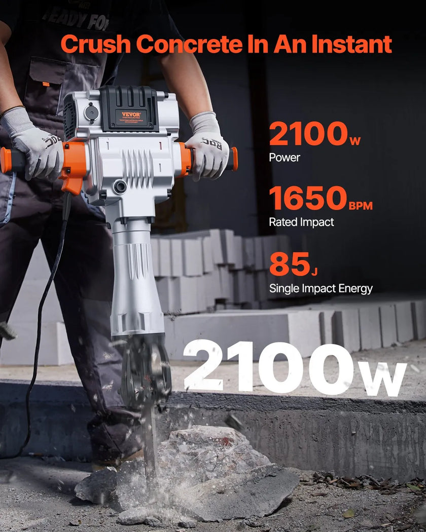 VEVOR Demolition Jack Hammer Concrete Breaker 2100W Electric Hammer 2 Chisel Bit