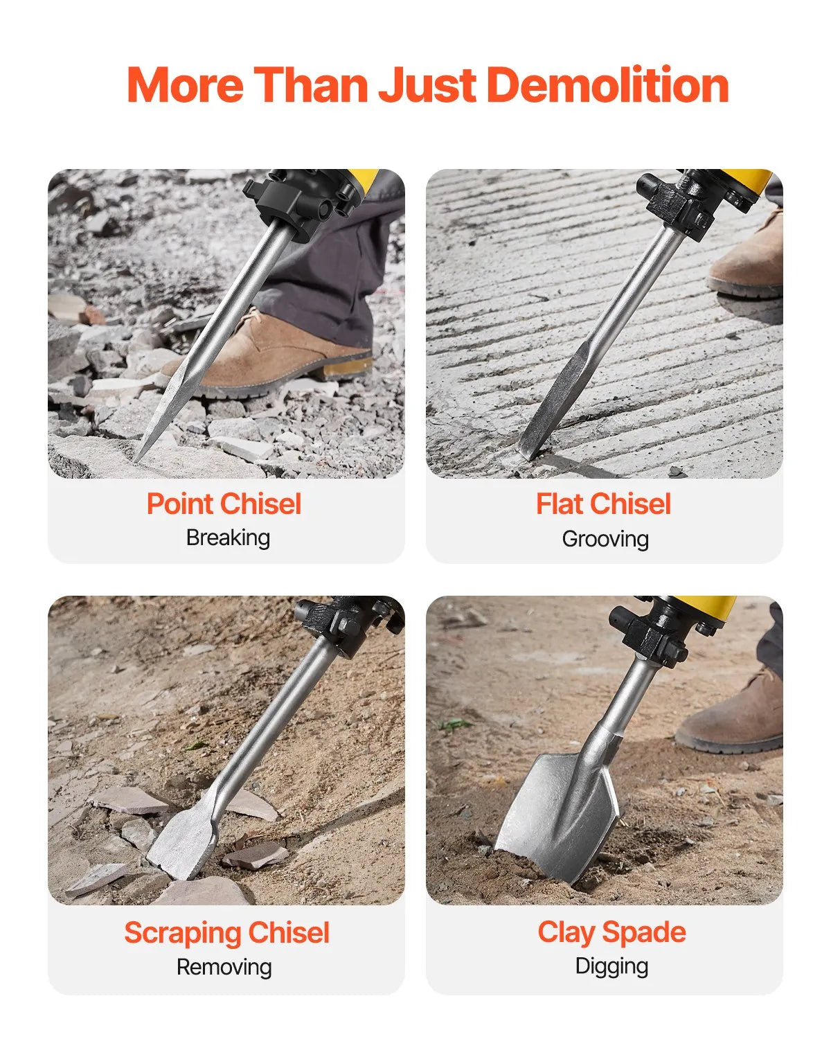 VEVOR Demolition Jack Hammer Concrete Breaker 2200W Electric Hammer 4 Chisel Bit