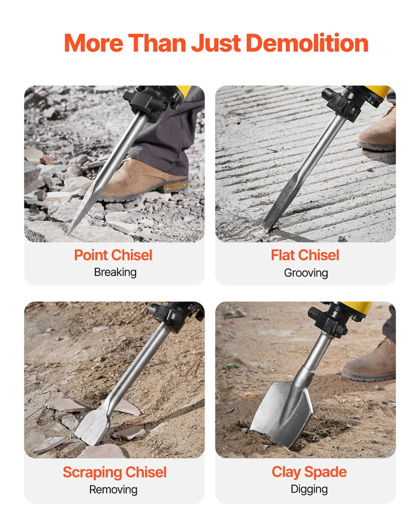 VEVOR Demolition Jack Hammer Concrete Breaker 2200W Electric Hammer 4 Chisel Bit