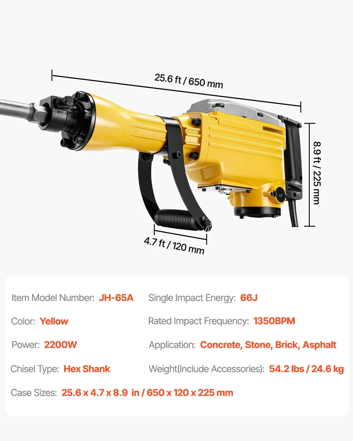 VEVOR Demolition Jack Hammer Concrete Breaker 2200W Electric Hammer 4 Chisel Bit