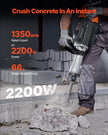VEVOR Demolition Jack Hammer, 2200W Electric Jackhammer Heavy Duty, 1350 BPM Concrete Breaker 6pcs Chisels Bit Chipping with Case, Black